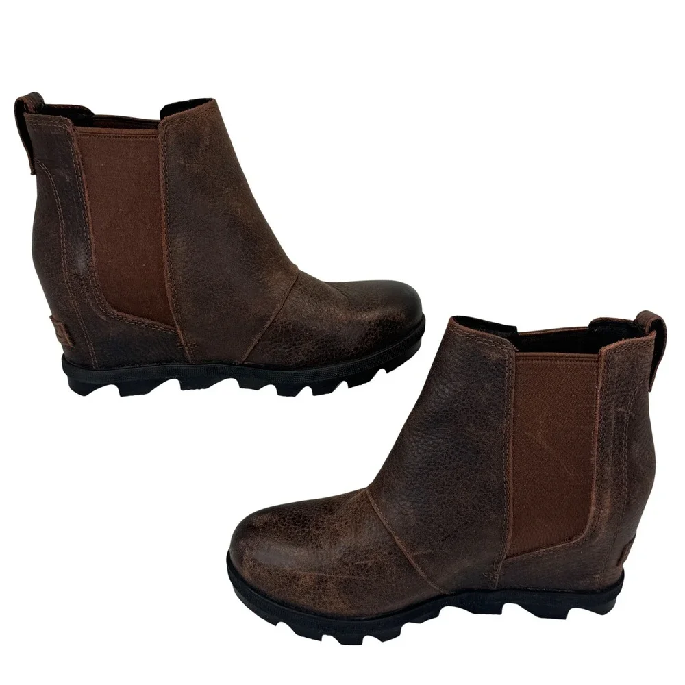 Sorel Joan of Arctic Wedge II Chelsea Boot Leather‎ Brown Burnt Henna Womens 7